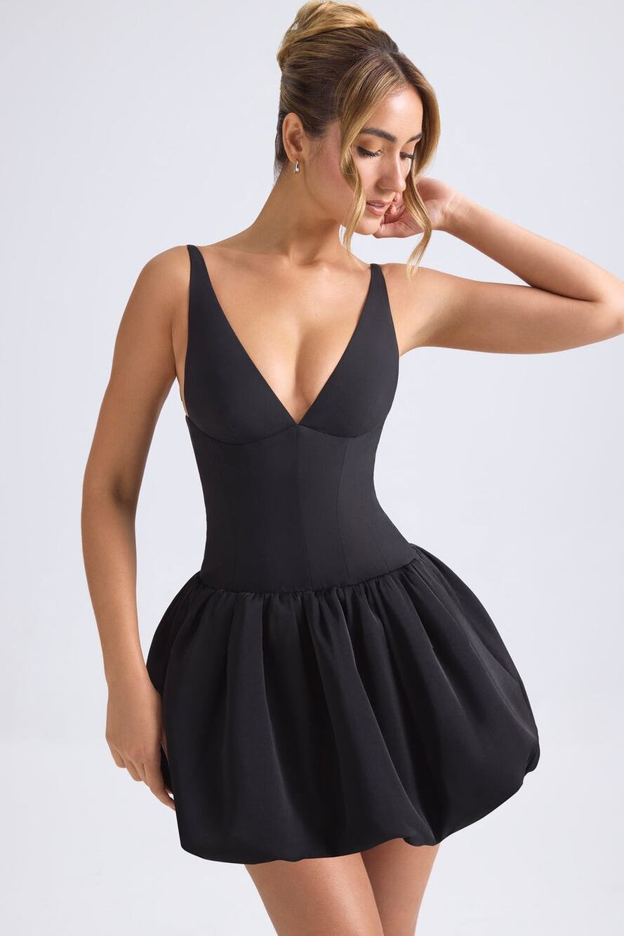 Oh Polly Anahita Lace-Up Bubble Hem Corset Micro Mini Dress Black Cocktail 12